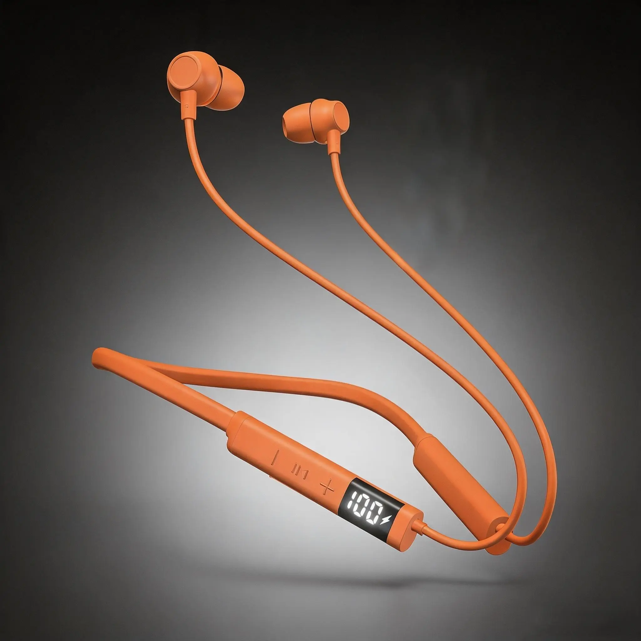 Wireless Orange Neck-Hanging In-Ear Earphones, IPX4 Sweat-Resistant Silicone Buds, Hi-Fi Stereo Sound, LED Power Display, Magnetic Connection, Cable Organizer, Noise-Cancelling Microphone for Sports & Hands-Free Calls