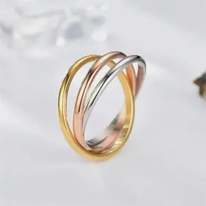 1pc Fashionable Stainless Steel 3-Piece Interlocking Rings Set for Valentine's Day