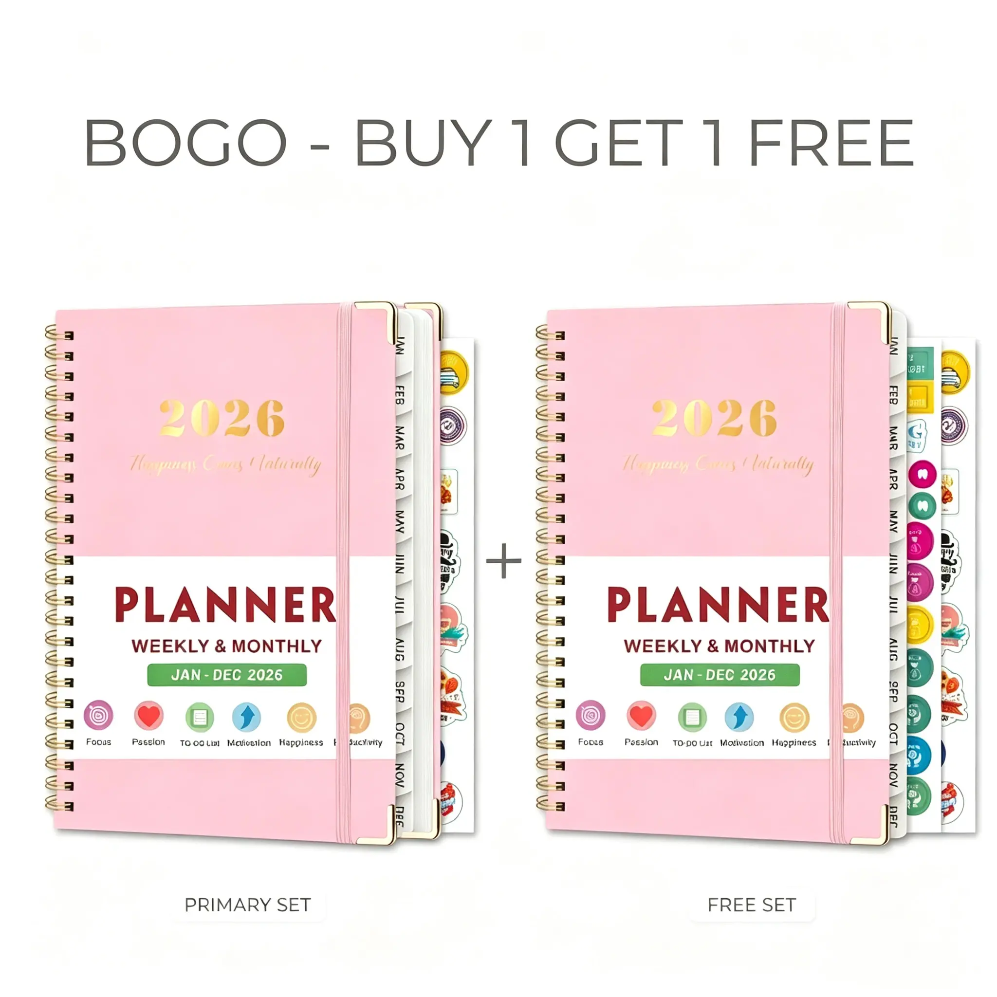 [Buy 1 Get 1 Free] 2026 Planner, Weekly and Monthly Calendar, A5 Faux Leather Cover Planner with Daily Schedules, 12 Monthly Tabs, 3 Planning Stickers, Notebook Planner for Teacher & Daily Goals tiktokshopspringglowup