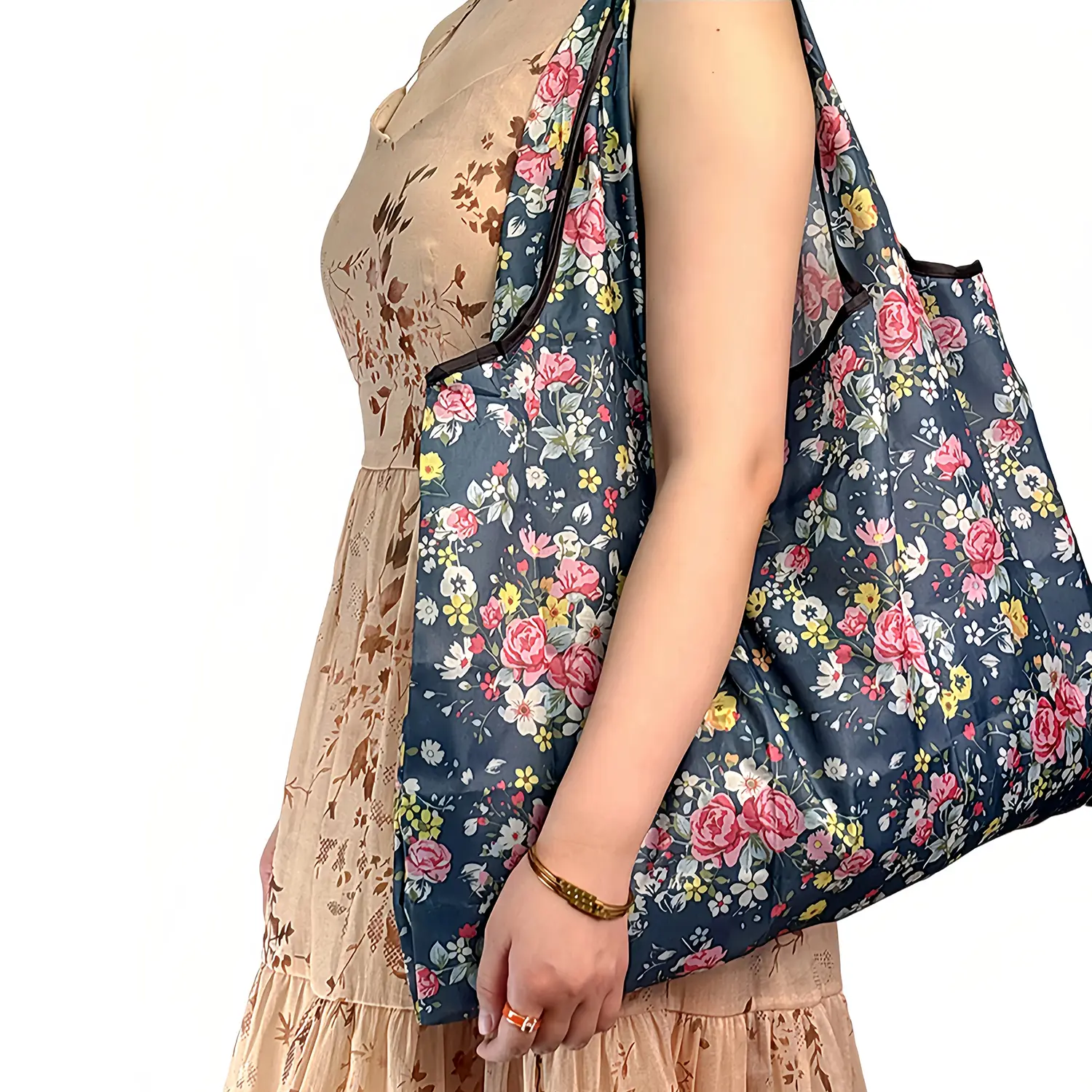 10 PCS Large capacity portable oil painting iris flower shopping bag, lightweight and foldable oil painting style shopping bag, one shoulder hand-held large tote bag
