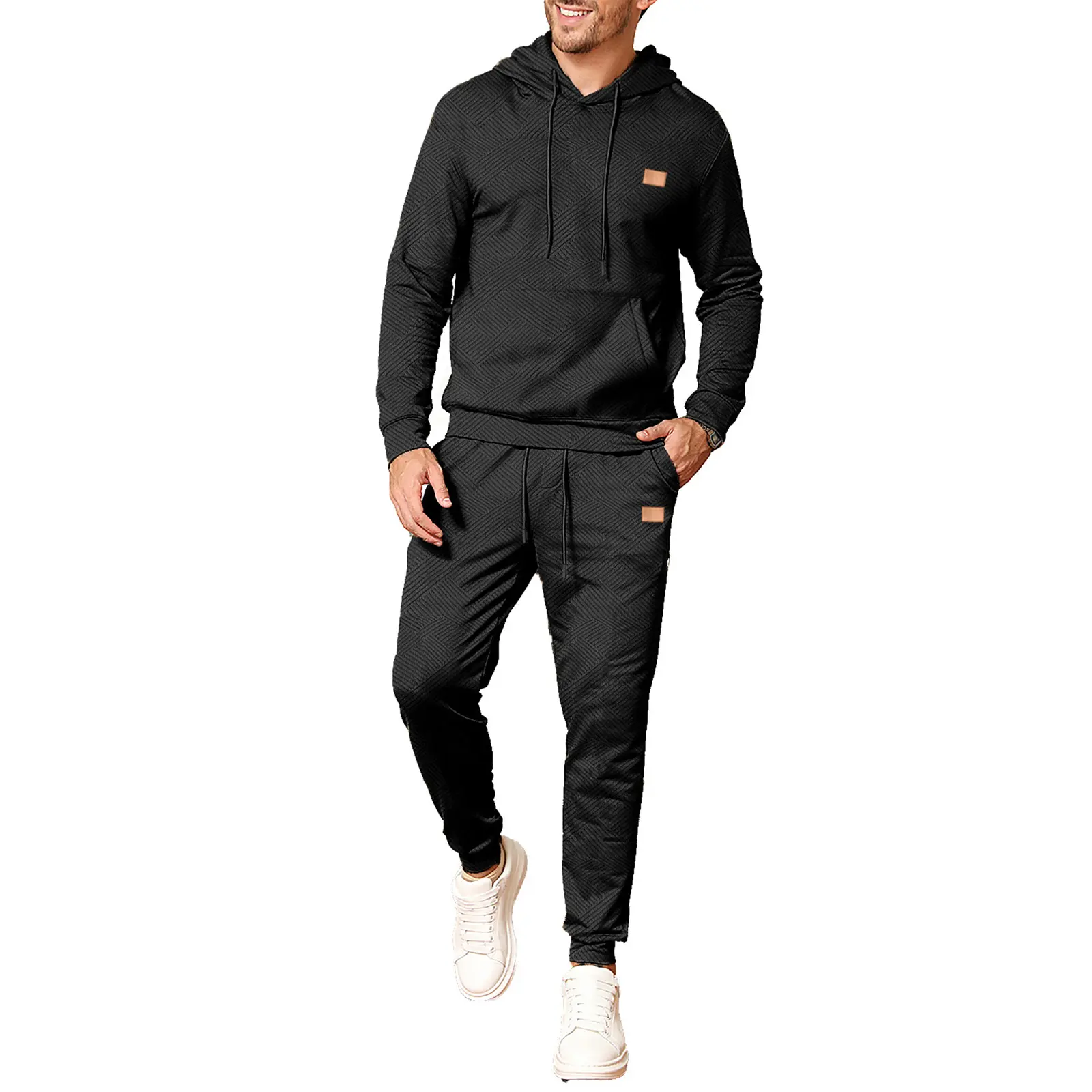 JMIERR Mens 2 Piece Jacquard Sweatsuit Outfits Hoodie Sweatshirt & Joggers Sweatpants Set Tracksuit