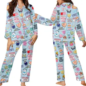 Unwind Studio Book Lover Pajama Set Bookish Print Long Sleeve Sleepwear for Readers 100% Polyester Herringbone Satin Lightweight & Breathable Comfortable Fit