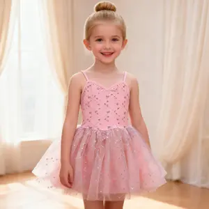 Girl Sequin Ballet Tutu, Pink Sparkle Tulle Sleeveless Princess Dress for Dance Recitals & Birthday Parties