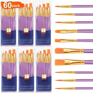 Brush Set,6 Packs 60 count Nylon Hair  Brushes for  Painting,Artist Paintbrushes for ,Oil,Watercolor Painting,  Art, Brushes for ,Purple