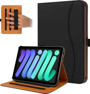 iPad Mini 7 Case (A17 Pro) 2024, iPad Mini 6 Case 2021, iPad Mini 7th/6th Generation Case 8.3 Inch, PU Leather Folio Stand Cover with Pencil Holder and Multi-Viewing AnglesBlack