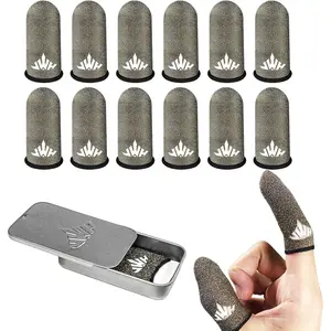 Ultra Thin Pure Silver Fiber Mobile Phone Gaming Accessories Finger Thumb Sleeve,Breathable Silky,12 Pack Guantes para Dedos Gamer,Storage Box, Dedales Gamer,Finger Gloves, for PUBG Gaming Cots