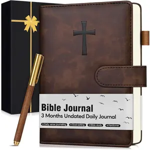 Leather Christian  Journal for Men, Prayer Journal for Scripture Study & Daily Devotional, Undated Church Notes Notebook,  Religious Faith Gifts for Pastor, Graduation, Baptism, Brown