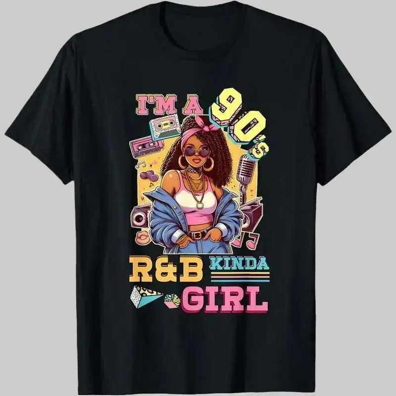 90s Kinda Girl Graphic T-Shirt, Essential 100% Cotton Casual Short Sleeve Round Neck Top for R&B Hip Hop Soul Music Lovers, Tshirt, Shortsleeve, Fit, Women, Everyday, Basic, Comfortable, Tee, Classic, Pure Cotton