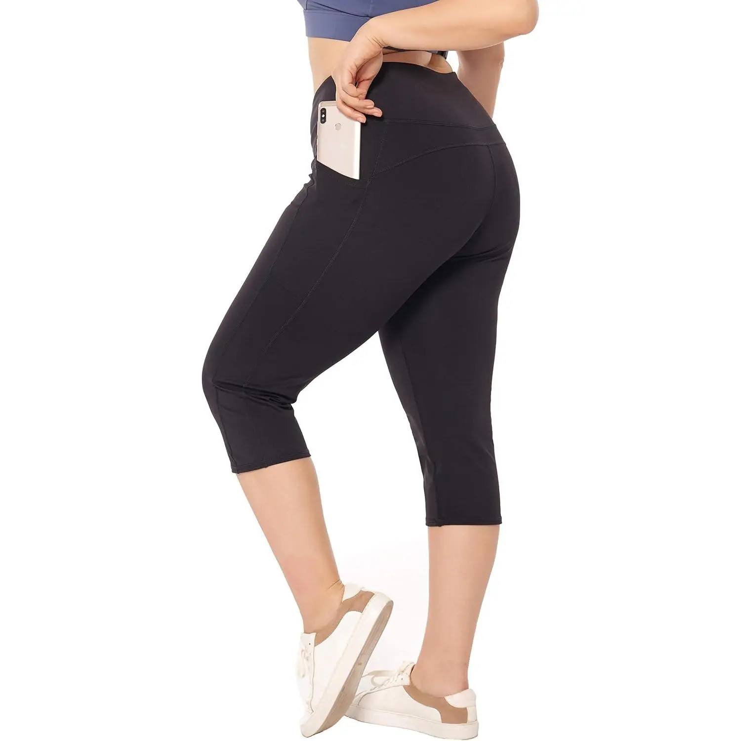 Women's Plus Size Leggings Sports Capris with Pockets High Waisted Athletic Workout Yoga Tummy Control Pants