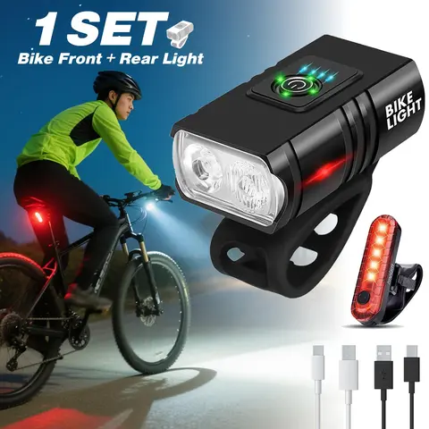 XTAUTO DIBMS 2-Piece Ebike & Bicycle Accessories Front+Rear Set - Battery-Powered USB-Rechargeable LED Lights, IPX5 Waterproof, 6 Light Modes, Easy Installation, Night Cycling Reflectors, Bicycle Accessories Set
