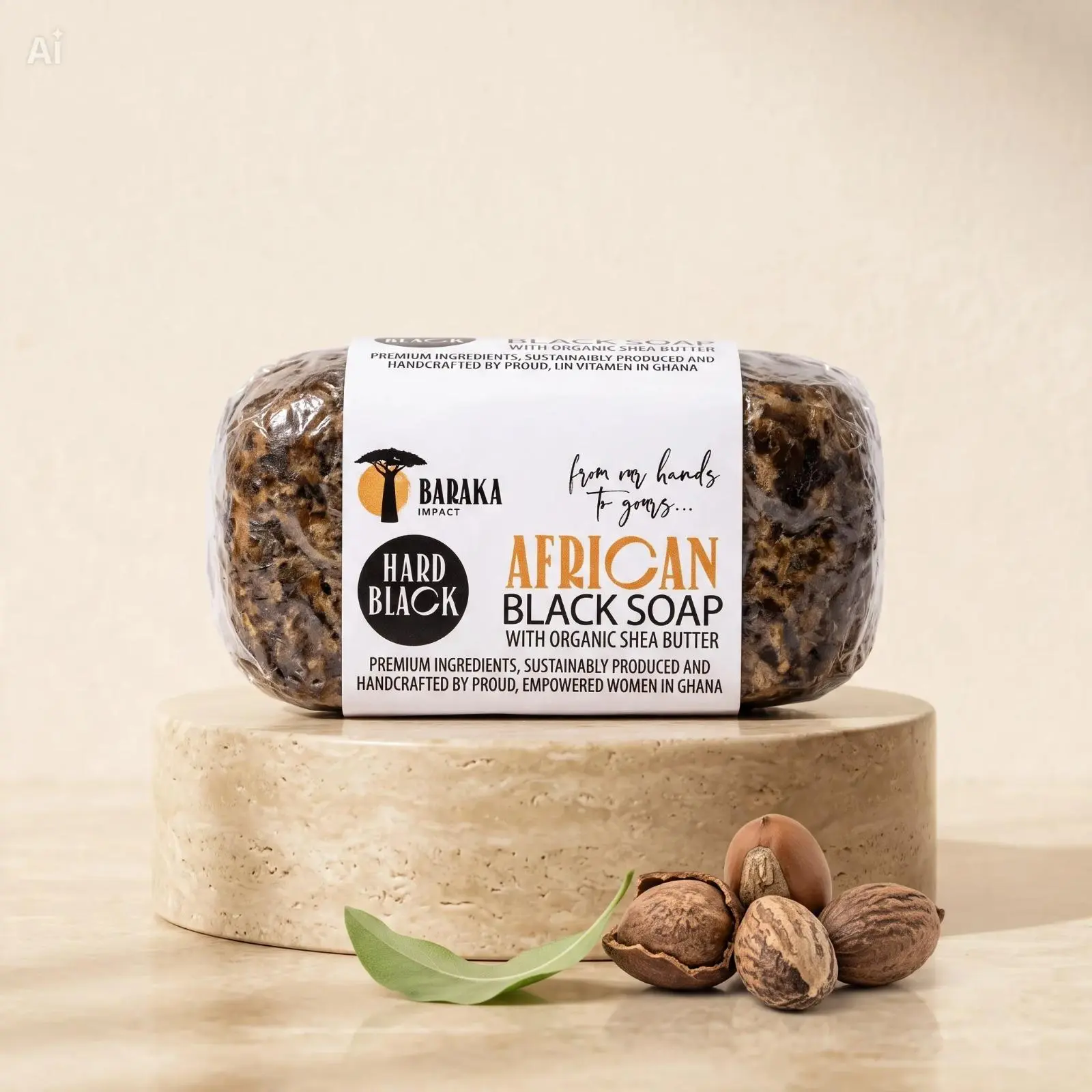 Traditional Handmade Hard African Black Soap Bar with Shea Butter for Bath & Shower Beauty