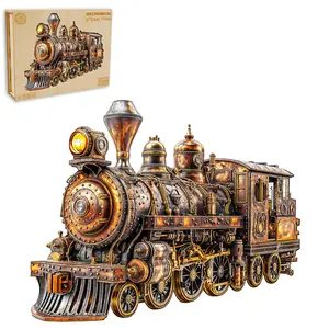 Mechanical Steam Train Wooden Jigsaw Puzzle for Adults and Kids Unique Shape Animal Wood Puzzles Challenging Puzzle, Family Game Creative Gifts，Laser-Cut Durable HDF Wood Puzzle