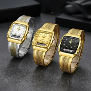 Luxurious Retro Square Bracelet Watch with Analog & Digital Displays 30-Meter Water Resistance Adjustable Size Multiple Dial Colors for Everyday Wear