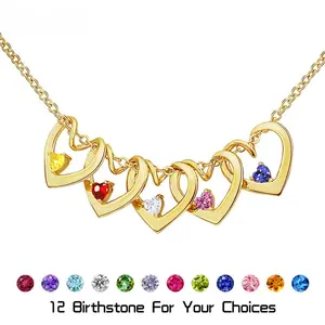 D0001 Peach Heart Necklace DIY Birthstone Twist Peach Heart with Diamond Pendant Holiday Gift Jewelry Necklace Customize Gift