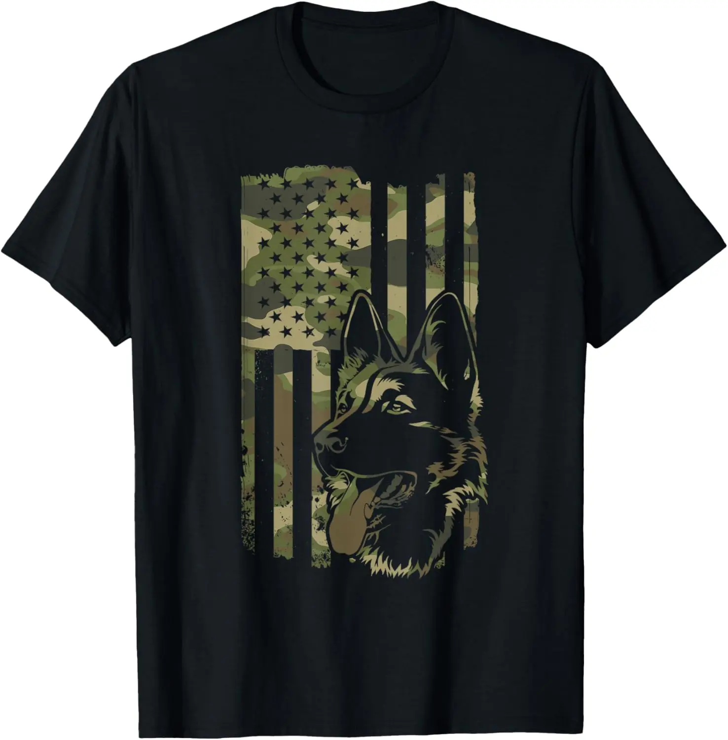 Men's Graphic T-Shirt, German Shepherd USA Flag Print, Soft Natural 100% Cotton Fabric, Regular Fit, Moisture Absorbing Casual Streetwear for Sports