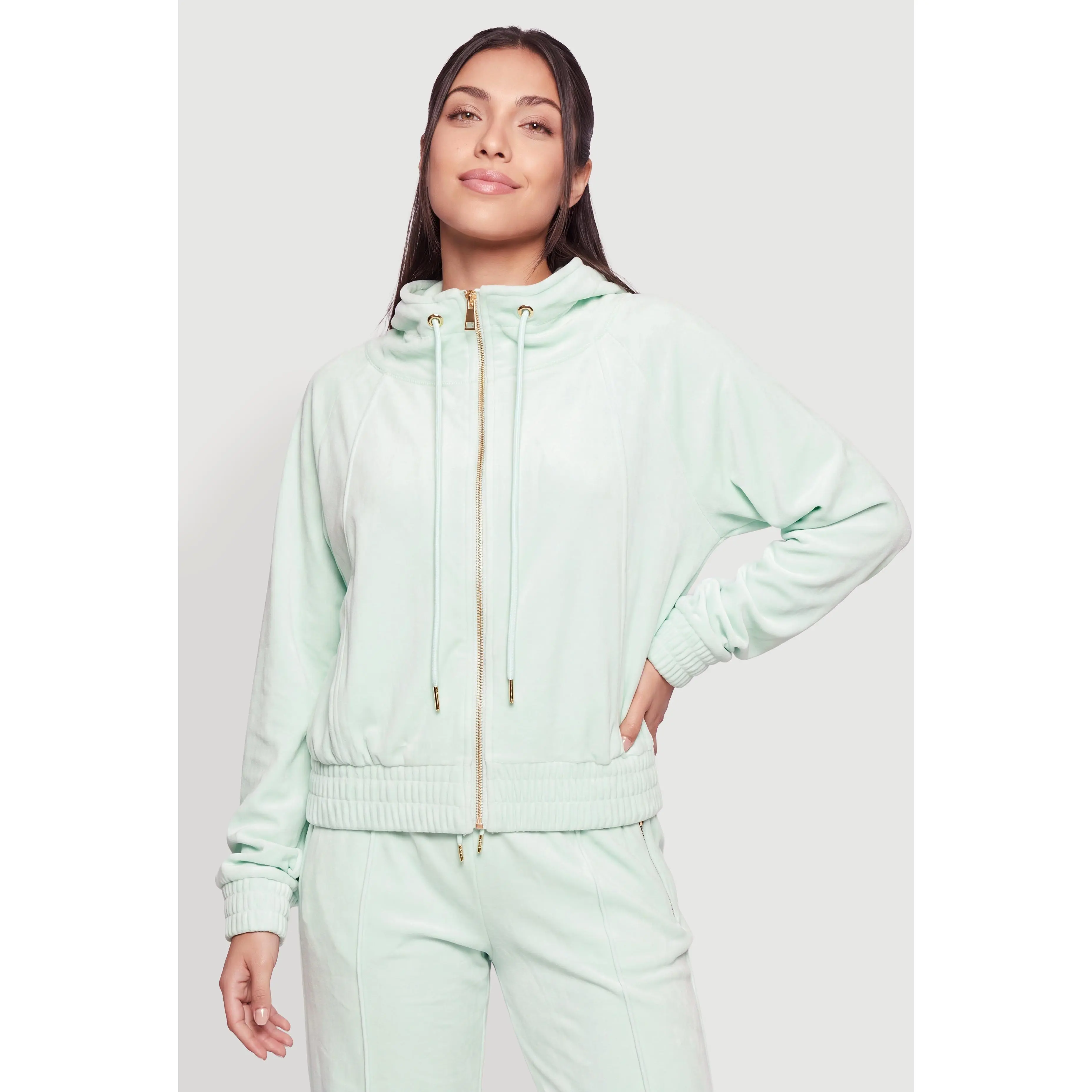Mock Neck Zip Front Velour Top