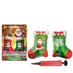 Dowmoo Christmas Balloons Santa Stockings & Reindeer Balloon Standing Set - Puncture Resistant Nylon Aluminum Foil - Classic Shapes for Indoor Outdoor Use - Includes Balloon Pump Tape