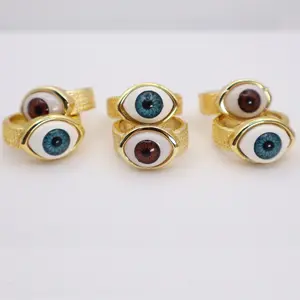 Blue & Brown Evil Eye Gold-Plated Ring