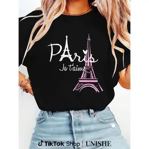 100% Cotton Unisex I Love Paris T-Shirt with Eiffel Tower Design