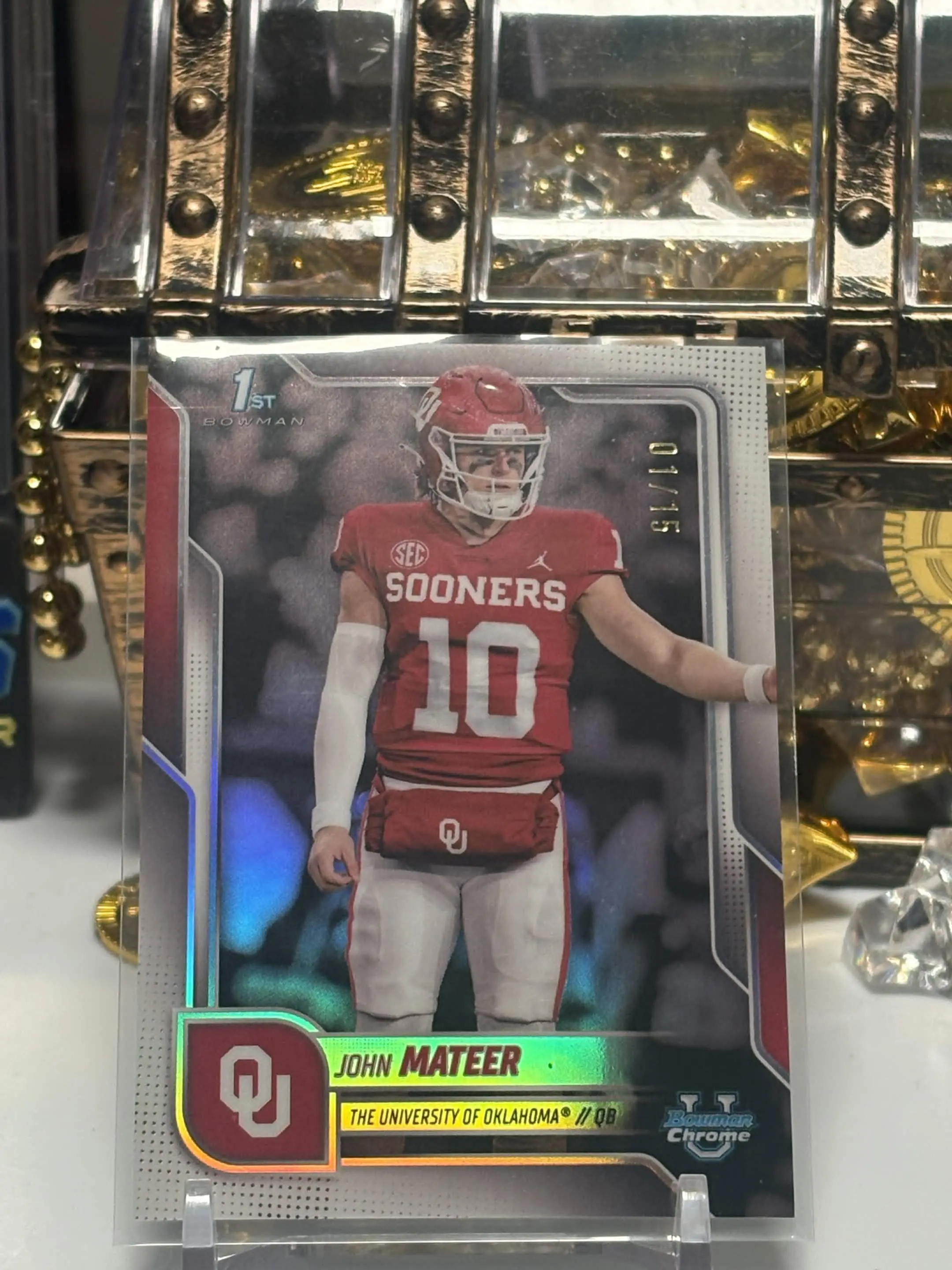 2025 Bowman Chrome - John Mateer - Bowman 1st - True White Refractor 1/15 First On Print Raw - Excellent