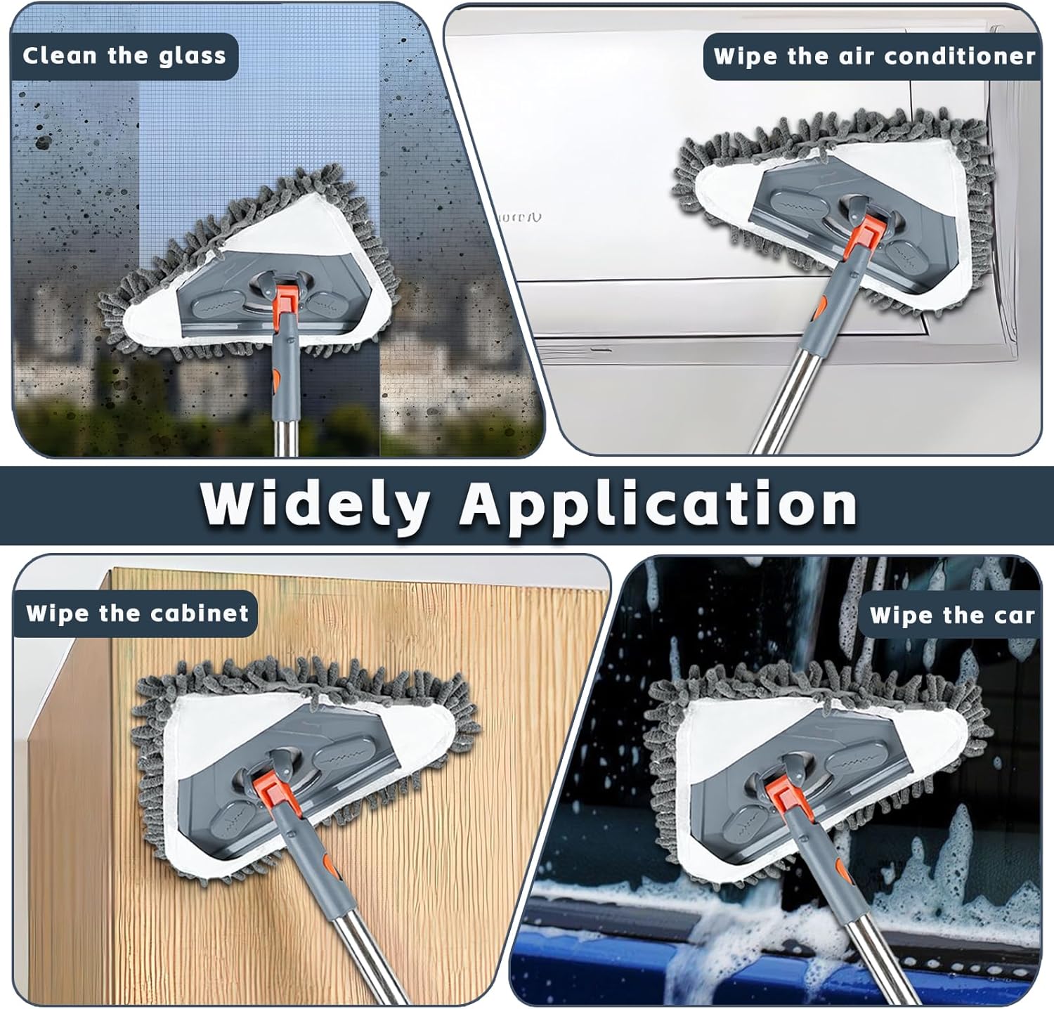 Multi-function mop, long-handle wall cleaner, adjustable-length wall mop, 360° rotating head, floor and wall cleaning tool, suitable for walls, tiles, floors, baseboards, dust, kitchen, general purposes, includes 6 replacement pads and 1 silicone squeegee Multi-function mop, long-handle wall cleaner, adjustable-length wall mop, 360° rotating head, floor and wall cleaning tool, suitable for walls, tiles, floors, baseboards, dust, kitchen, general purposes, includes 6 replacement pads and 1 silicone squeegee