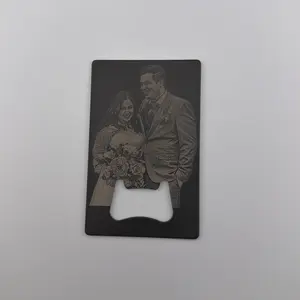 Custom Design Wedding Couple Bottle Opener Card with Elegant Photo Engraving