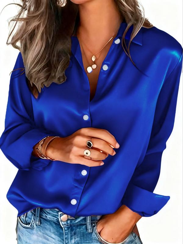 New Women's Clothing for All Seasons: Fashionable Light-Sensitive Satin, Casual and Versatile Button-Down Shirt Blouse