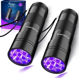 Black Light UV Light Flashlight: 395nm 12 LED 2 Pack Ultraviolet Blacklight Flashlight Mini Powerful Pet Urine Detector for Dog/Cat, Carpet Dry Stains Detection, Spot Scorpions, Resin Curing