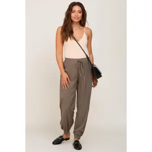 Olive Drawstring Accent Maternity Joggers