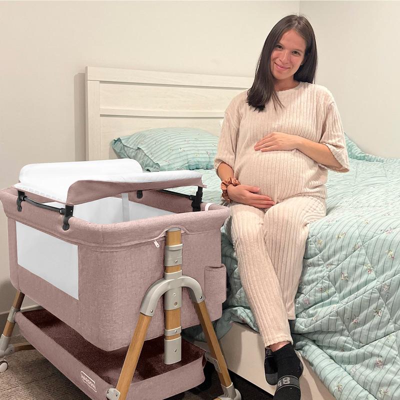 HARPPA 3-in-1 Foldable Baby Bassinet Bedside Sleeper, Rocking Bassinet with Mattress & Cover, Height Adjustable Bassinet for Baby with Wheels, Crib For Infant