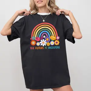 The Future is Inclusive Comfort Colors Shirt, Retro Rainbow Pride T-shirt, Trans Rights Graphic Tee, LGBTQ Clothing, Social Justice Outfits