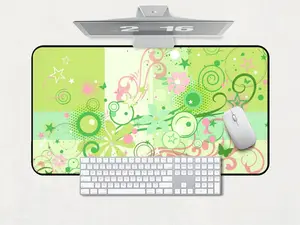 Frutiger Metro Vectorbloom Green and Pink Desk Mat, Non-Slip, Multi-Size, Frutiger Eco, Retro Futurism Nostalgia, Gaming, School, Work Decor