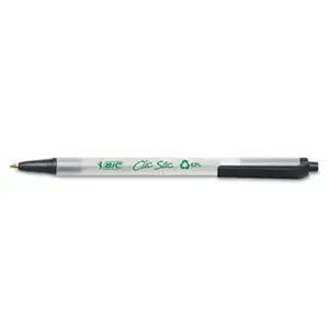 BIC Ecolutions Clic Stic Retractable Ballpoint Pen - Black Ink, Medium Point, Round Barrel, 12-Count, Black Ink Pens for Office School Supplies, DIY Woodwork Accessory