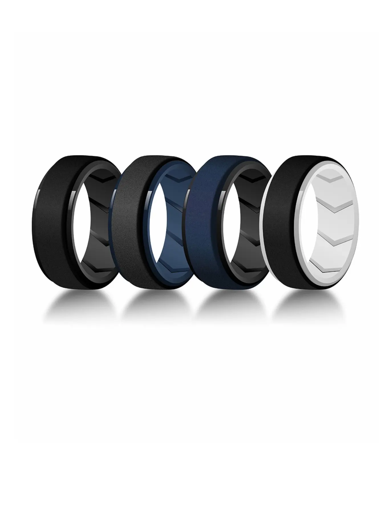 4 Pack Black Silicone Rings Set for Men, 8mm Wide Rubber Wedding Bands, Hypoallergenic Breathable Men's Silicone Wedding Ring, Active Sport Fitness Size 7-15