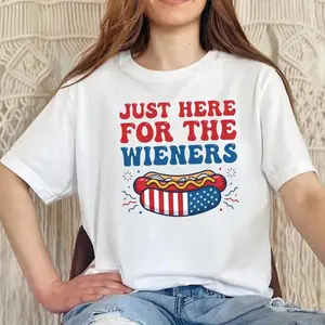 Just Here For The Wieners Shirt, Funny 4th of July Tee, Retro Hot Dog BBQ Shirt, Independence Day Graphic T-Shirt – all made of comfortable and soft fabric with a trendy street style, perfect for everyday wear.