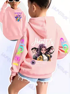 Girls Kpop Demon Hunters Hoodie, Graphic Casual Hoodie, Cartoon Pattern, Casual Fit, Fall & Winter Elastic Fabric, Trendy Sleeve Design, Perfect Christmas Gift, Demon Hunters Kpop Merch