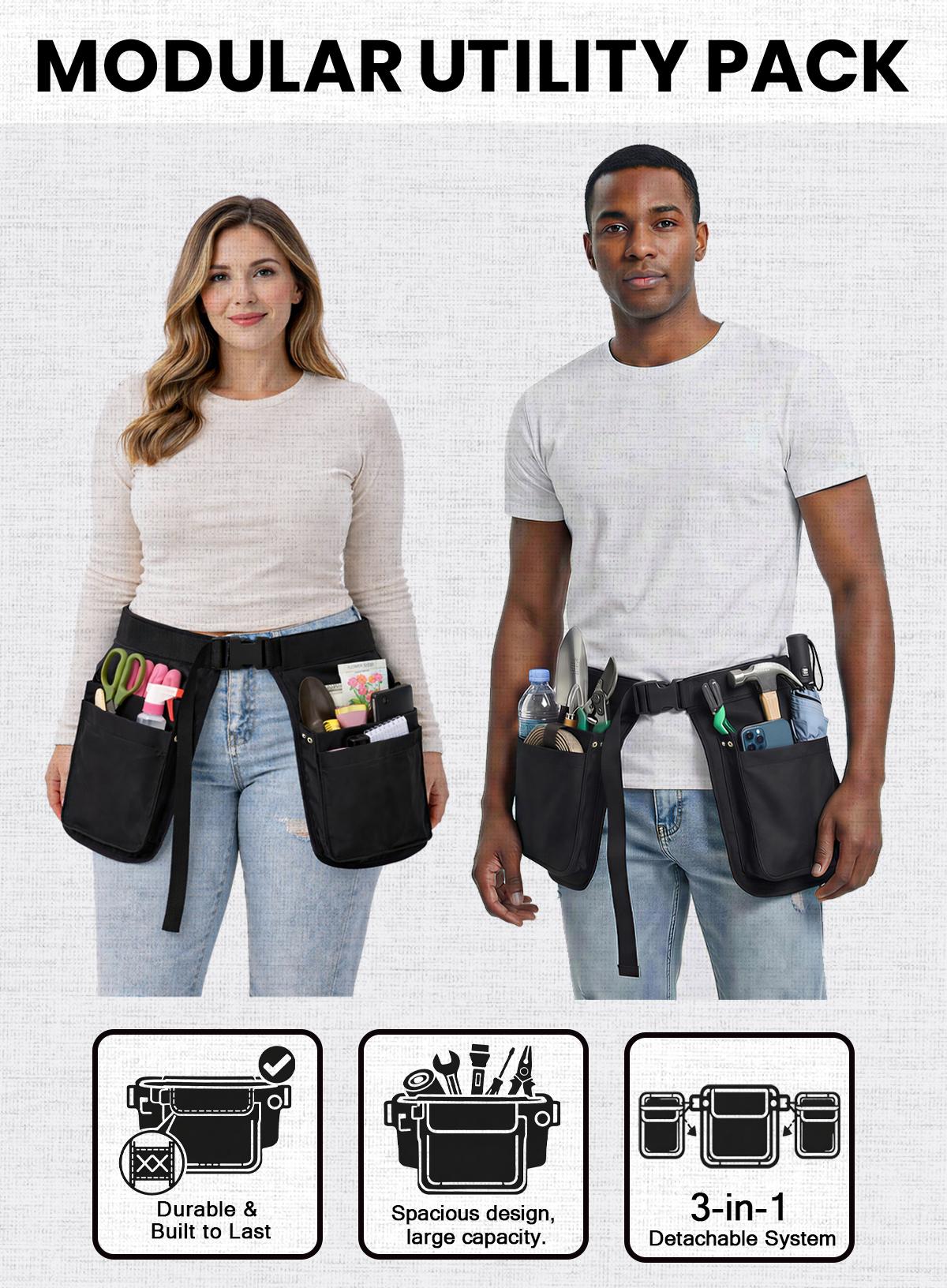 Modular 3-in-1 Tool Belt with Detachable Utility Pouches, Heavy Duty Work Waist Bag, Large Capacity Tool Organizer for Electricians, Carpenters, Construction, DIY, Adjustable Durable Work Apron Belt for Easy Access Tools and Gear Modular 3-in-1 Tool Belt with Detachable Utility Pouches, Heavy Duty Work Waist Bag, Large Capacity Tool Organizer for Electricians, Carpenters, Construction, DIY, Adjustable Durable Work Apron Belt for Easy Access Tools and Gear