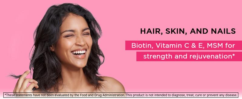 Biotin Complex 5000mcg | Hair, Skin & Nail Vitamins with Collagen, Hyaluronic Acid, MSM & Vitamin C | Beauty Supplement for Women & Men | 60 Capsules Dietary Fitness