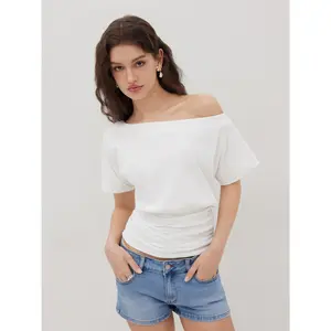 Cider Cotton-blend Asymmetrical Neck Ruched Tee