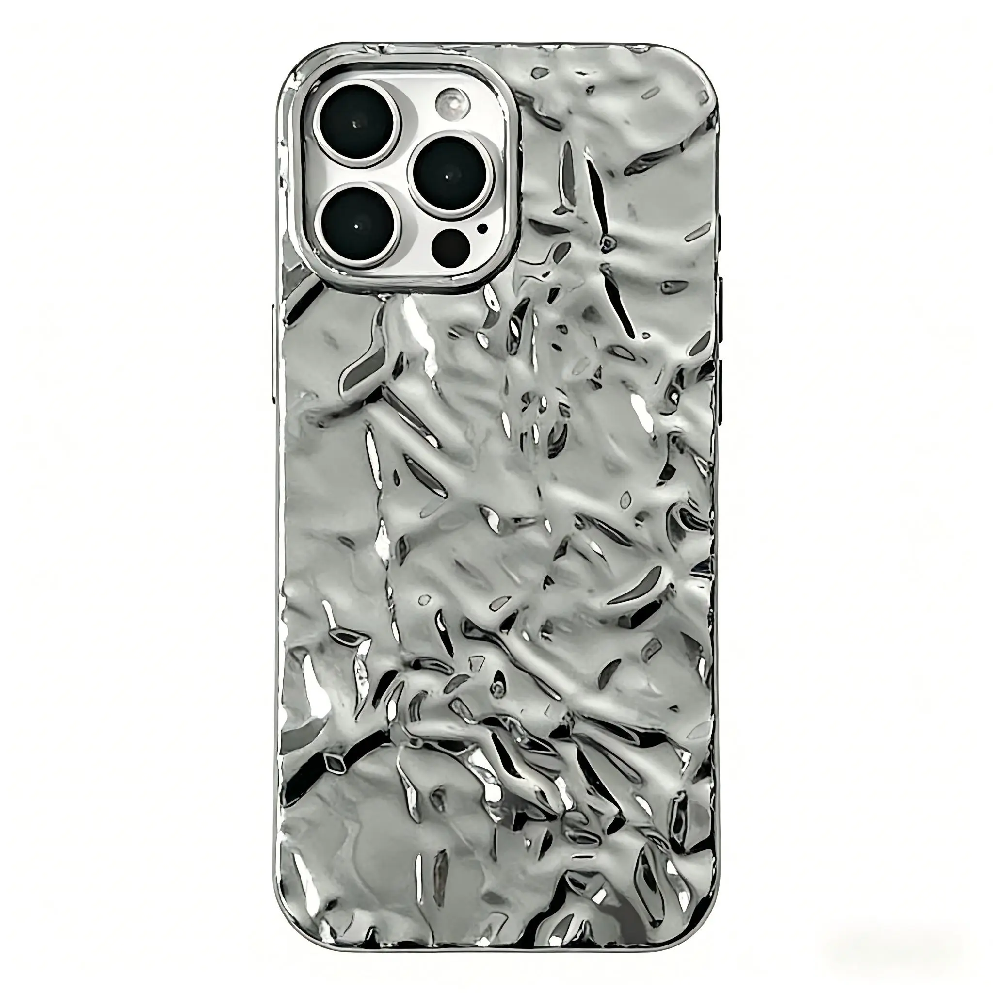 （Case & Nova.） Minimalist Instagram-style silver foil crinkle phone case for iPhone 17 Pro Max, 16, 15, 14, 13 — soft, full-body shockproof luxury protective cover junk Rustic Silicone beautiful female