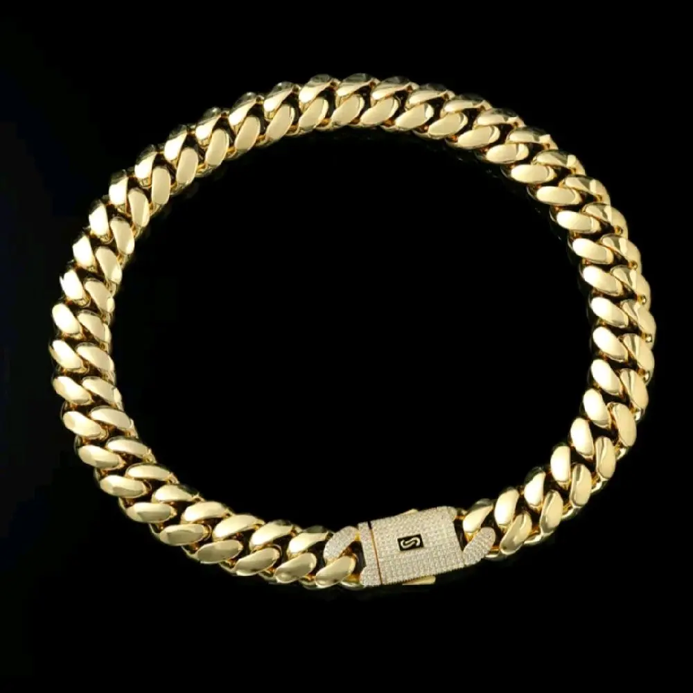 12mm Cuban Bracelet  14K Gold Plated with Secure Clasp (NOTE: AVOID LOTION AND WATER FOR CARE )