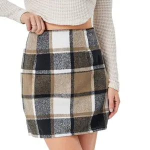 Hot-selling on independent store: Cross-border women's high-waisted plaid skirt, tight pencil wool mini skirt,wool pants # womens tennis shoes professional # womens shavers for facial hair #