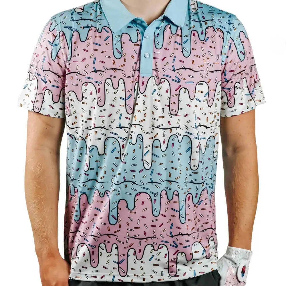 Men's Textured Piqué Polo Shirt with All-Over Ice Cream Graphic, Polo 3D Golf, Style Polo 3D, Style Play Golf Shirt