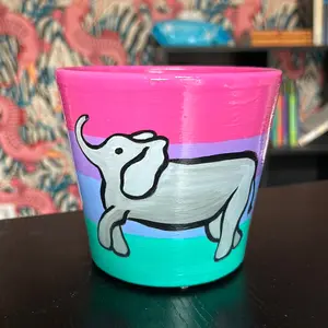 Minimalist Mother and Baby Elephant Planter with Palm Tree Tropical Detailing