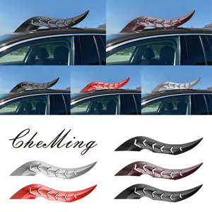 CHEMING Universal Adhesive Car Roof Demon Horns | No-Drill Stick-on Decor for Sedan, Coupe, Hatchback | 2PCS Carbon Fiber & Black ABS Plastic