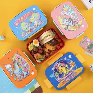 Student Cartoon Lunch Box, Plastic Divided Meal Container, Microwave Safe, Sealed Lid, Large Capacity Bento Box, Reusable Food Storage