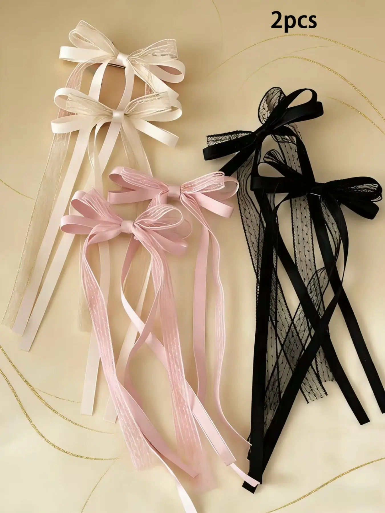 Lace Bow Hair Clips Set of 2, Girl Style Draped Hair Accessories, Daily Party Atmosphere Pins, Fashionable Women's Hair Decorations, Hair Style Accessory
