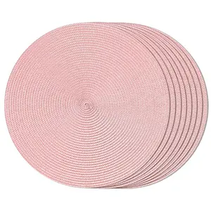 8-Pack Pink Woven Placemats, 15 in Round Braided Tableware, Heatproof Natural Indoor Mats for Dining Table, Farmhouse Kitchen Decor