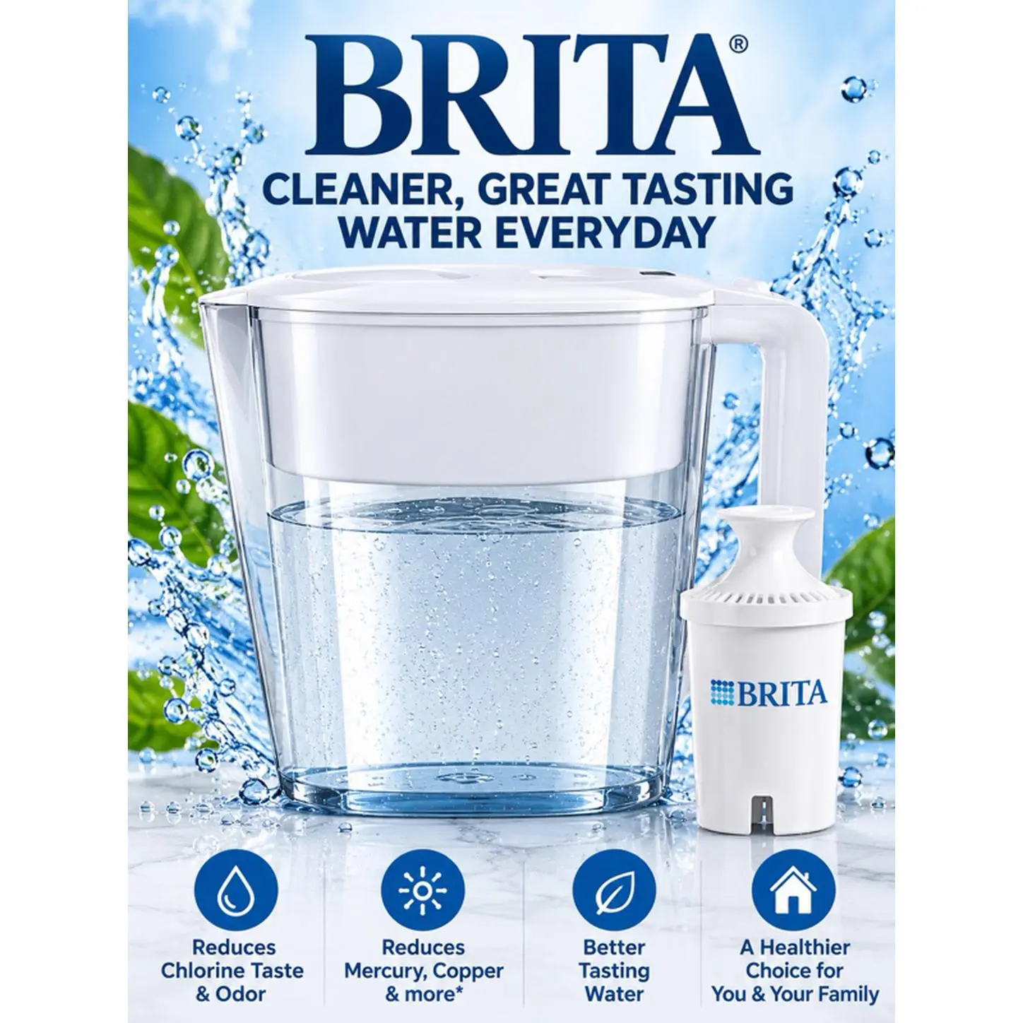BRITA 6-Cup Water Filter Pitcher with 1 Standard Filter – White, Compact Refrigerator Water Filtration Pitcher, Reduces Chlorine Taste & Odor