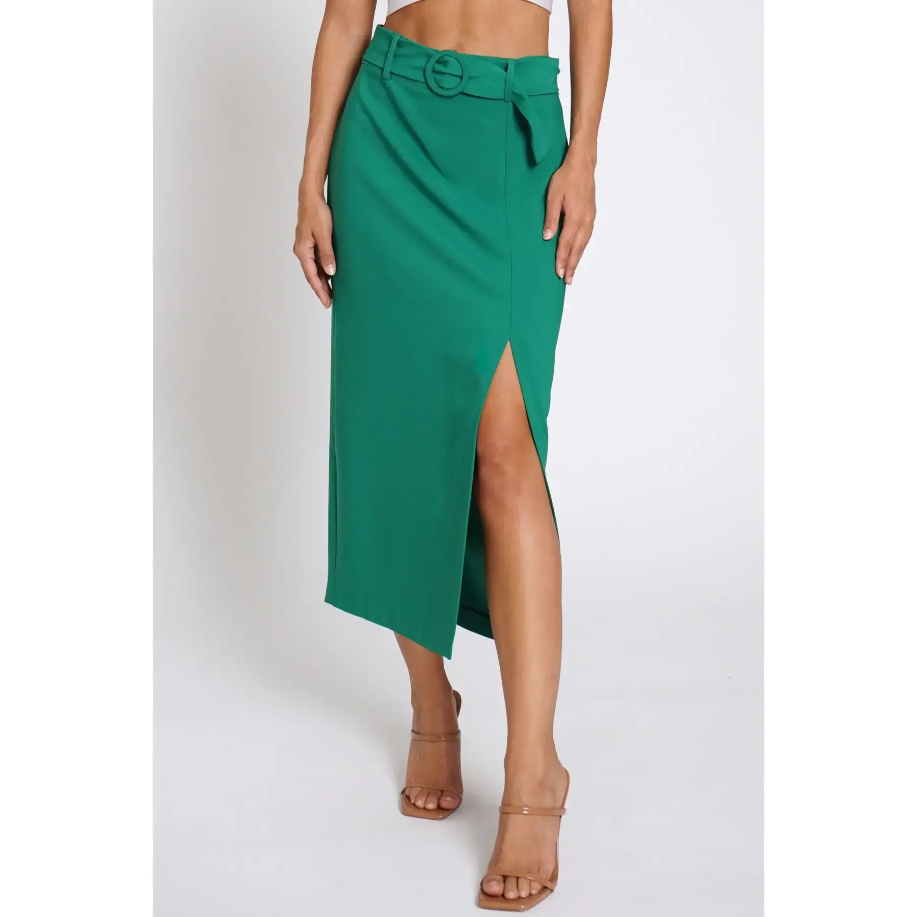 Women's Self-Belt Midi Column Skirt - GSS858